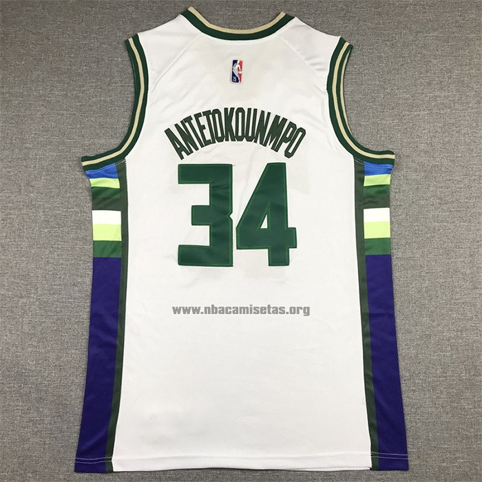 Camiseta Milwaukee Bucks Giannis Antetokounmpo NO 34 Ciudad 2021-22 Blanco